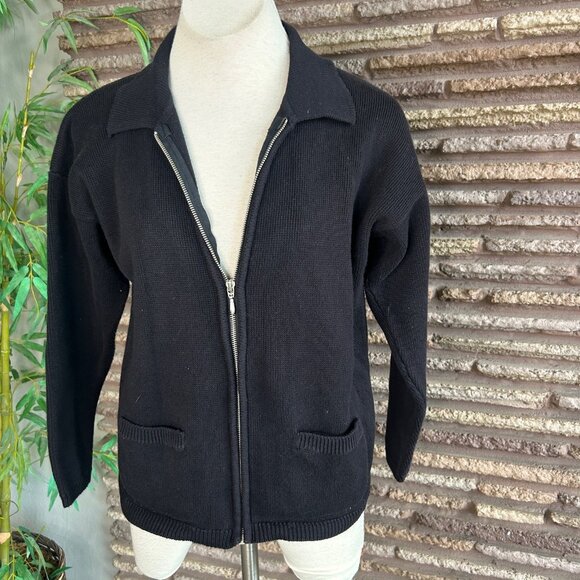Vintage GAP Black Full Zip Chunky Knit Cardigan Sweater Size Small - Picture 5 of 8